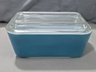 Vintage Pyrex 502-B Blue Refrigerator Dish w 502-C Lid Covered Dish Made USA