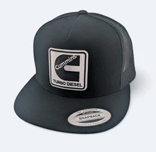 Cummins Patch Yupoong 6006 Flat Bill Hat  Snap back Trucker Hat Black NEW