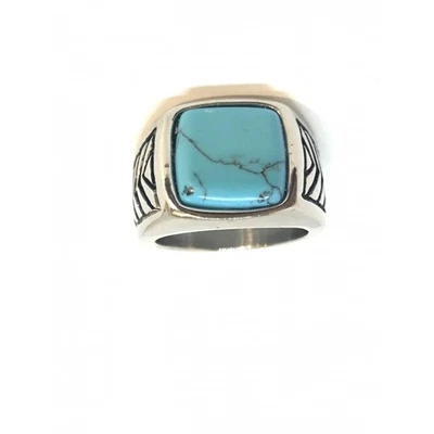 Bague chevaliere pierre howlite couleur turquoise - Photo 1/3