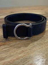 Ferragamo Gancini Black Leather Belt "Lizard" Calfskin LB-677034, Sz 40 100cm 