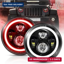 CO LIGHT 7 Inch Led Headlights Halo Angel Eyes Red DRL Amber Turn Signal Lights