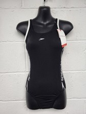 Image of Speedo Endurance Black Swimming Costume White Logo.Size 32 (UK8).BNWT.PBF2005251