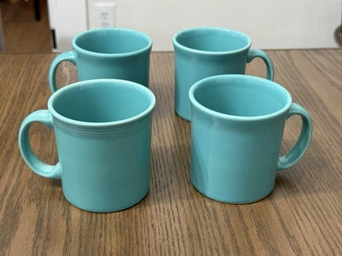 Set of 4 Fiesta Ware Turquoise Java Coffee Tea Mugs 12 oz Homer Laughlin HLC USA