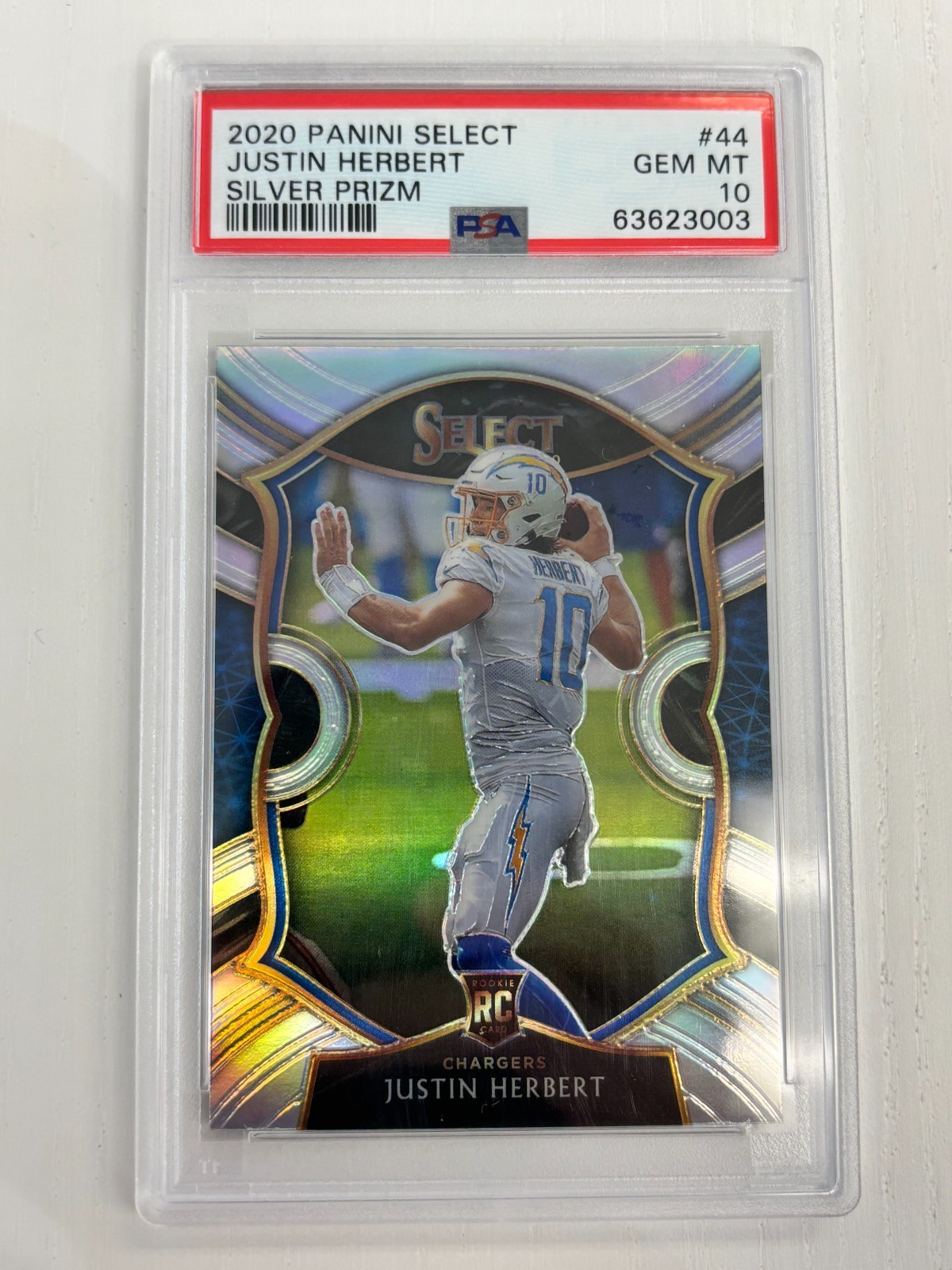 2020 Panini Select Justin Herbert #44 Rookie Silver Prizm PSA 10 GEM MT