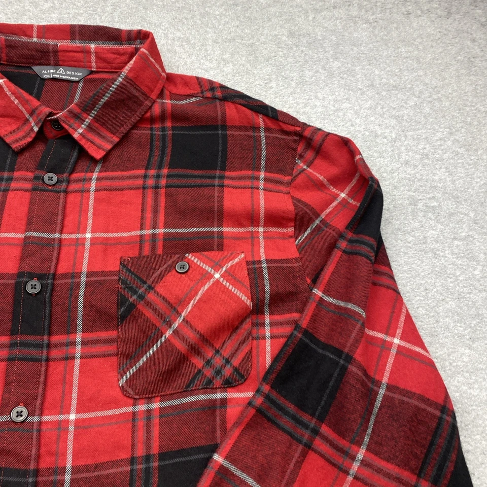 Alpine Design Shirt Mens XXL Button Up Long Sleeve Red Plaid Flannel Pockets - Image 3 of 4