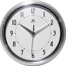 Infinity Instruments Wall Clock Retro Round Silver Classic 9.5" Stylish Decor