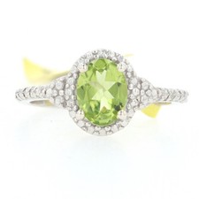 Sterling Silver Peridot Solitaire Ring - 925 Oval Cut 1.35ct