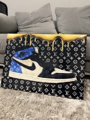 Jordan 1 High X Oliver Gal LV Drip Wall Decor, Unc Gold, Glossy 28x20 Picture