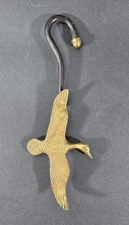 Vintage Brass Mallard Duck / Goose Fireplace Damper Pull Hook Hanger