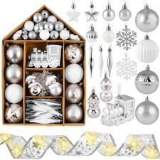 70PCS Christmas Ball Ornaments Set, Silver and White Shatterproof Xmas Tree Ball