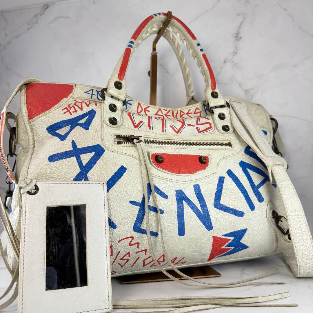 BALENCIAGA City Bag Graffiti Leather White Authentic From Japan | eBay