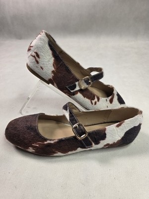 Chase + Chloe Meli-3 Cow Print Faux Calf Hair Mary Jane Flats Brown White Size 9