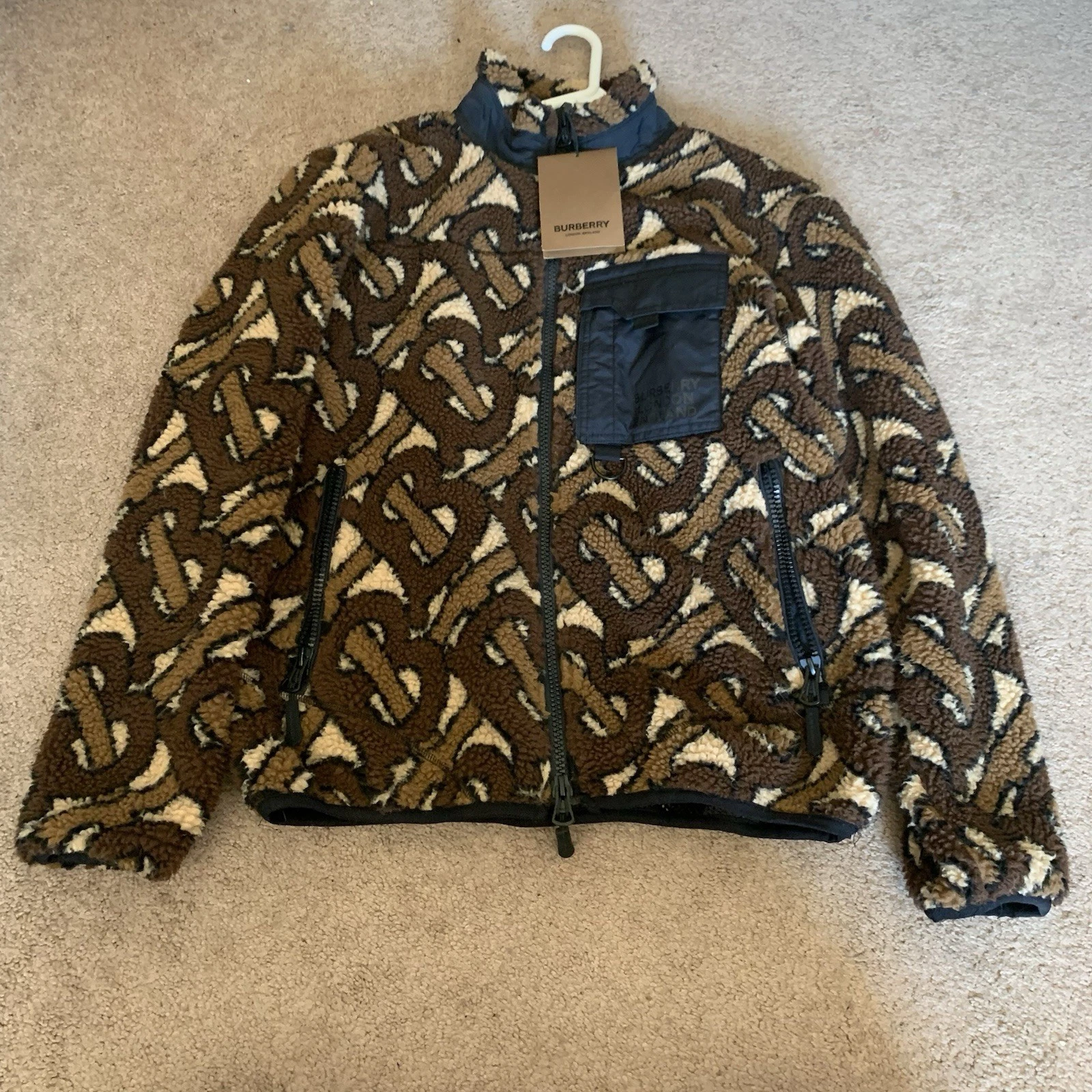 Burberry Brown TB Monogram Fleece Jacquard Jacket Size 48 - product detail image 1