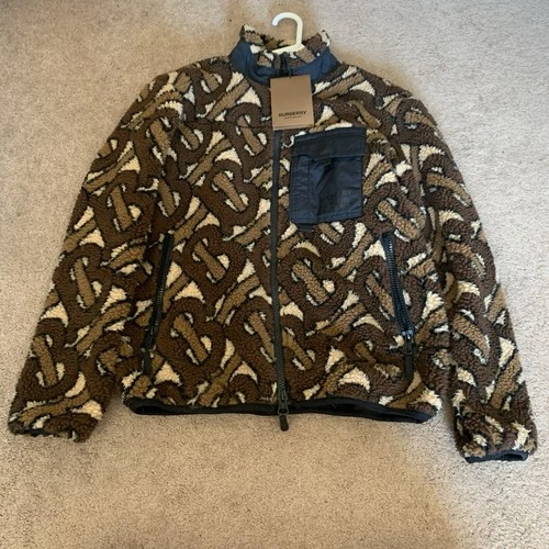 Burberry Brown TB Monogram Fleece Jacquard Jacket Size 48 video thumbnail