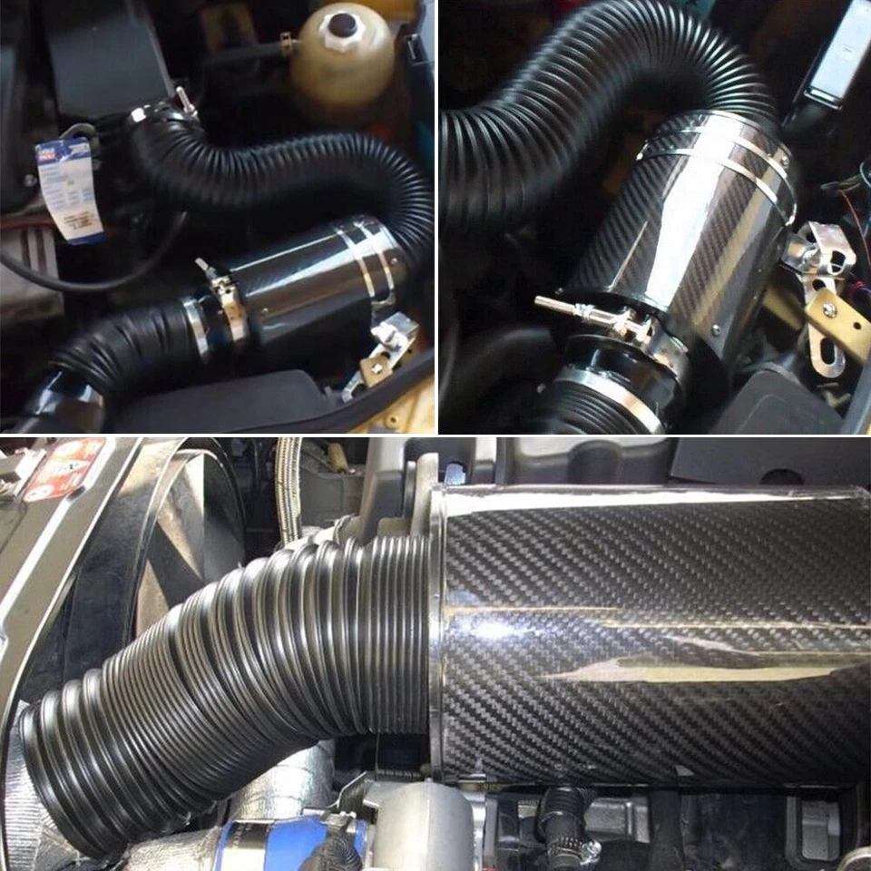 Racing Air Filter Box Carbon Fiber Cold Feed Induction Air Intake Kit Universal Foto 3 de 4