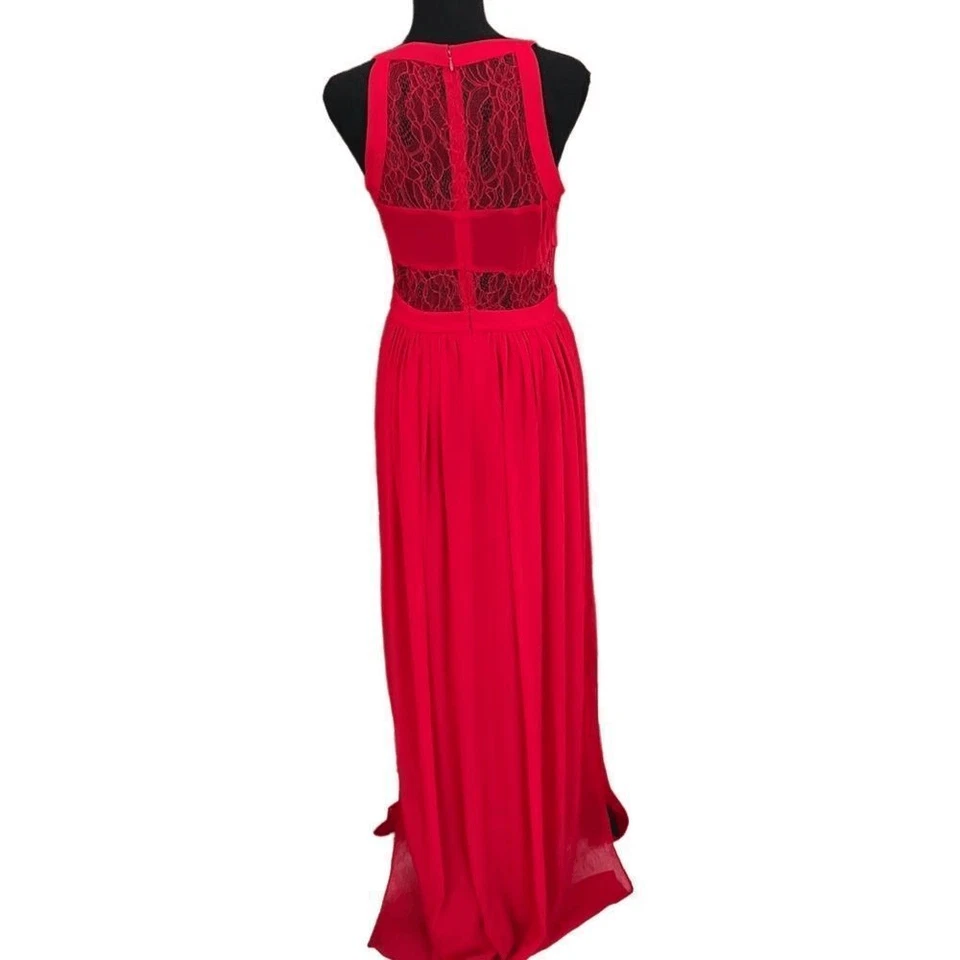 BCBGeneration Rouge Red Gown w/inset  lace sides and back, Pleated Bodice size 4 - Image 3 of 4