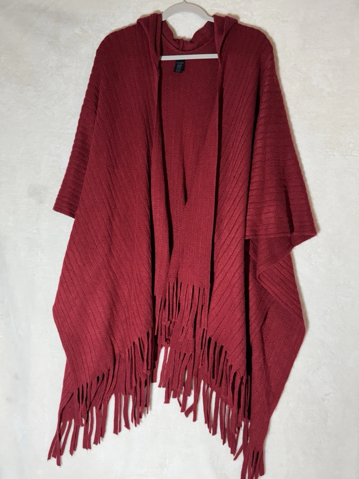 Women's Sweater Fringed Poncho Red Hood East 5th One Size Boho Lagenlook