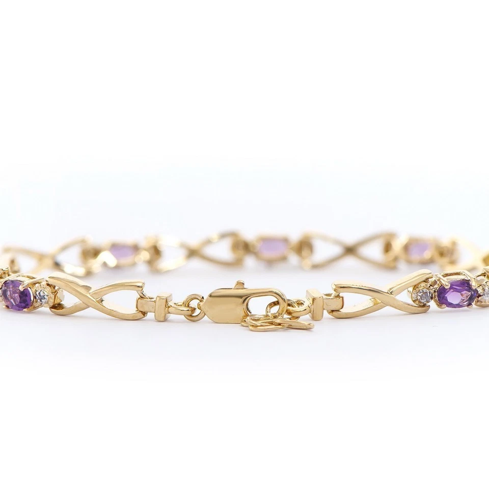 Impresionante brazalete de oro de 18 quilates sobre diamantes y amatista de 8,2 pulgadas Foto 2 de 2