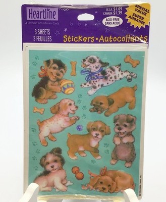 Heartline Hallmark Vintage Puppy Dog Stickers Pack 3 Sheets Sealed New Old Stock