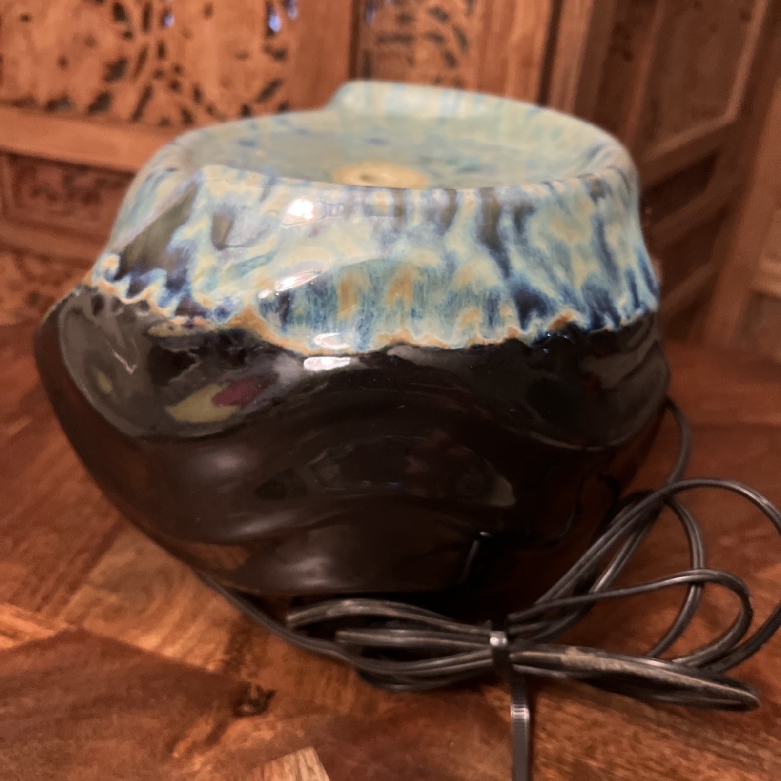 Ceramic Tabletop Cascading Fountain Electric Blue Glaze 7x10 Bubbling Indoor Out