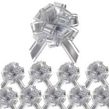 10 PCS Small Pull Bows 4 Inch Silver Gift Wrapping Basket Wedding Party