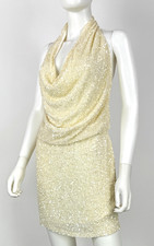 $695 Haute Hippie NWT Ivory Silk Sequin Halter Cocktail Dress 2 US 38 IT XS Auth