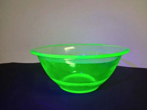 Vintage Hazel Atlas 9" Green Uranium Depression Glass Mixing Bowl Glows