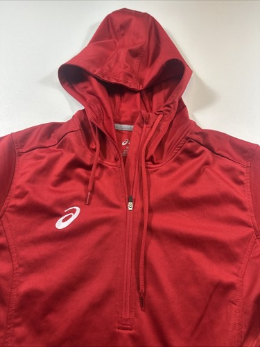 ASICS Men’s M Red Pullover 1/2 Zip Hooded Light Weight Running Jacket - Afbeelding 5 van 7