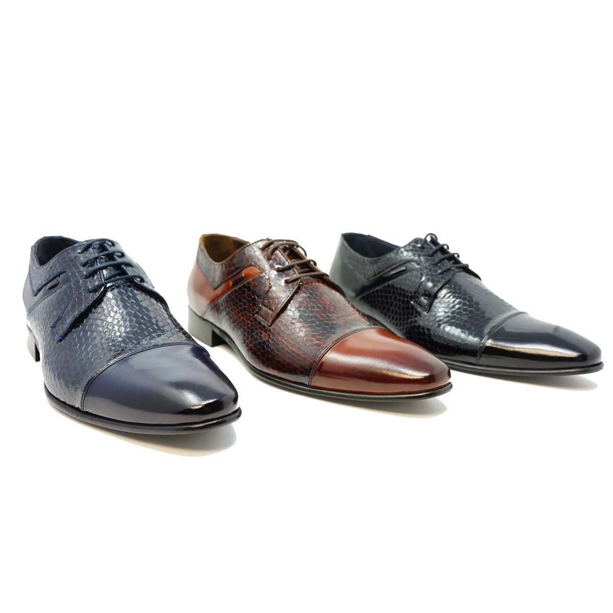 Men s Genuine Leather CapToe Dress Shoes Handmade Snakeskinb by