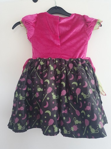 Black, Pink and Green Girls 2-3 Years Witch Costume With With Hat Headband - Picture 3 of 6