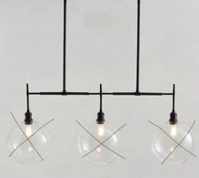 Pottery Barn Glass Globe 3 Light Linear Chandelier Bronze#2  $809 NIB (Open Box)