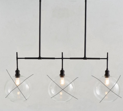 Pottery Barn Glass Globe 3 Light Linear Chandelier Bronze#2  $809 NIB (Open Box)