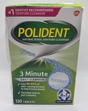 Polident 3 Minute Denture Cleanser Tablets - 120 Count. EXP : 8/27 FREE SHIPPING