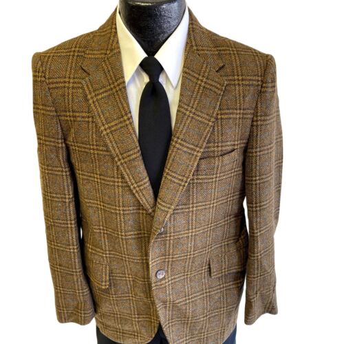 Vtg 50 60's MOD Brown PLAID Sport Coat Blue OVERC… - image 1