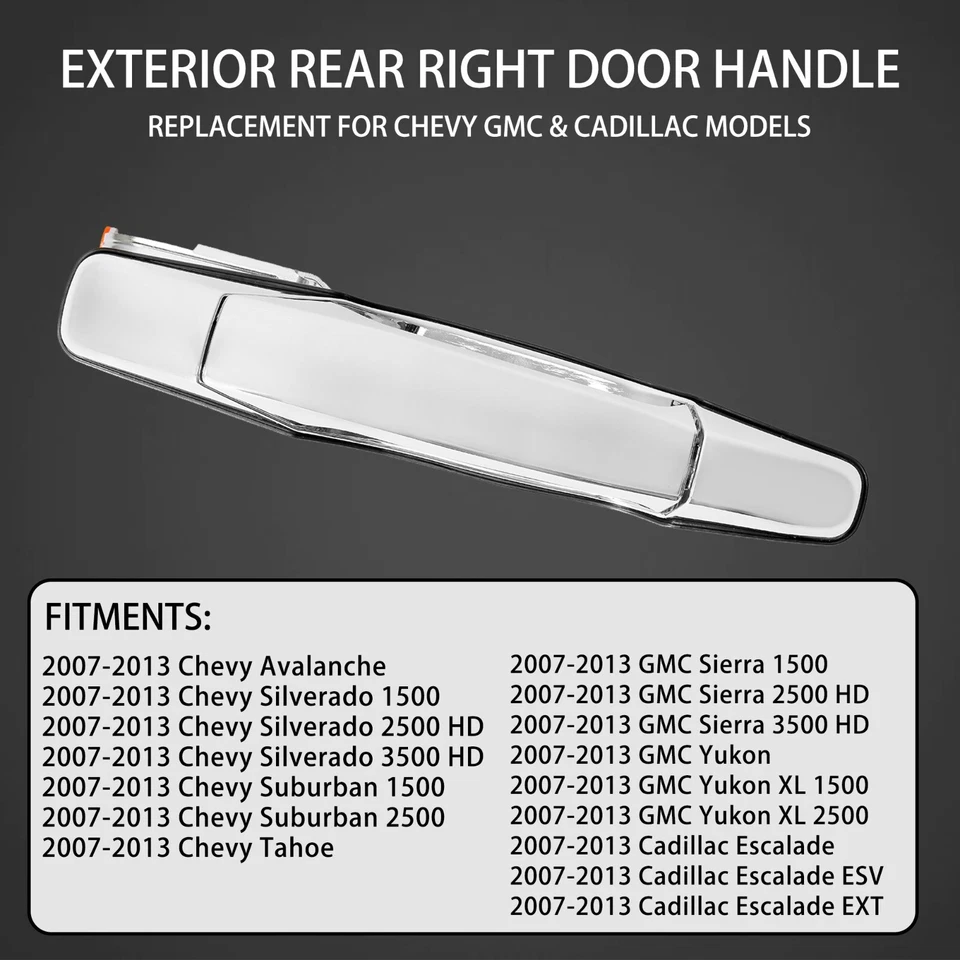 Exterior Chrome Door Handle Rear Right for 2007-2013 Chevy Silverado GMC Sierra - Image 3 of 4