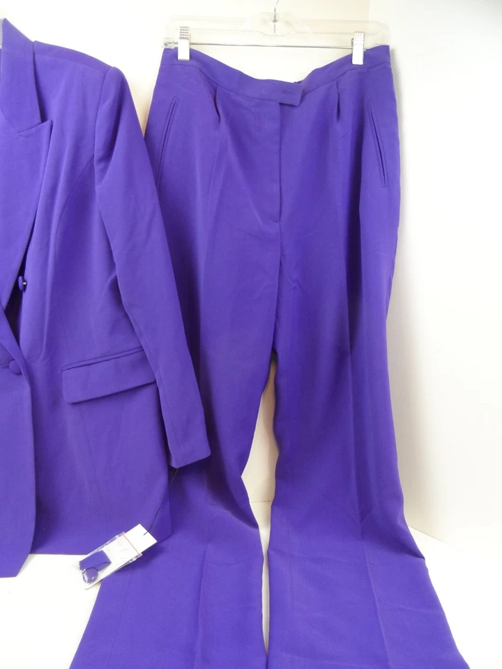 BEN MARC 女式 100% 聚酯纤维裤子套装双排扣紫色 12 码 - 全新 — 第 3/4 张图片