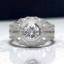 Moissanite Hexagon Cut Gemstone With 925 Sterling Silver Ring For Men's #774