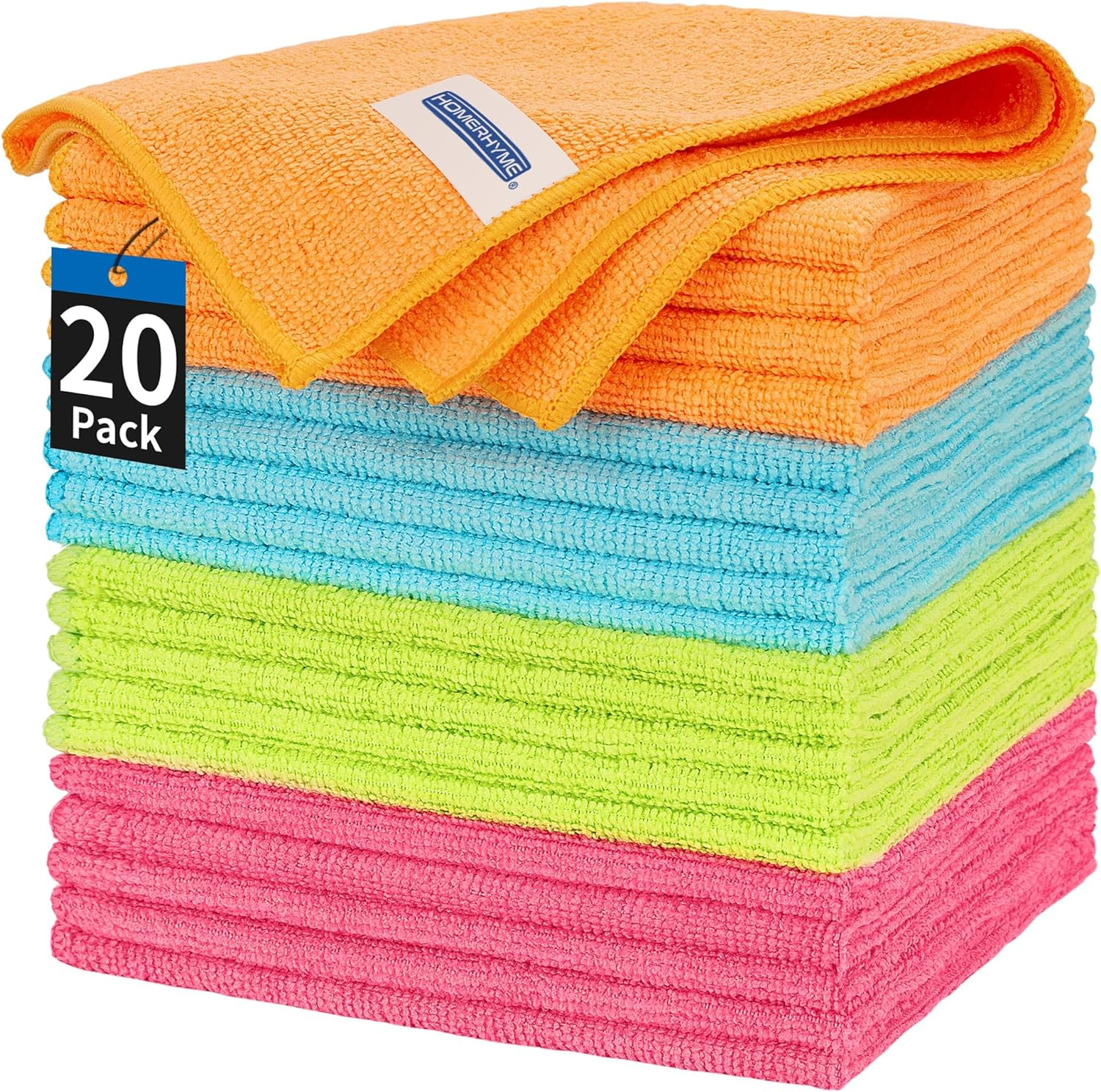HOMERHYME 20-Pack 12x12 Microfiber Cleaning Cloths Lint-Free Rags