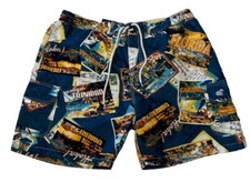 Caribbean Joe Swim Trunks Mens Sz Large All Over Print Hawaiian