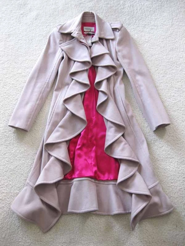 SAINT LAURENT (YSL) Abito cappotto aderente Tom Ford Runway Yves Saint Laurent lana con volant rosa polvere 34