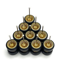 5x Sets Gold BBS Type Real Rider Wheel W/ Rubber Tires For 1/64 Scale