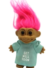 Vintage Russ Troll Doll 5" Figure - Get Well Soon Hospital Gown with Pink Hair