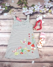 Vtg Gymboree Tropical Paradise Striped Butterfly Knit Dress Socks Headband 3T