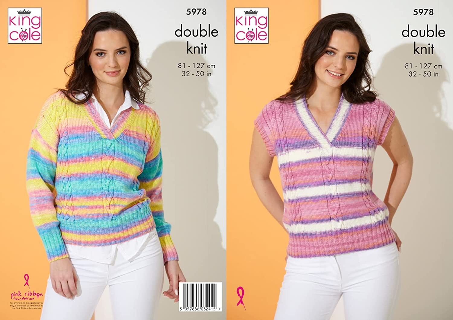 King Cole Ladies DK Knitting Pattern V Neck Cable Knit Sweater & Top (5978), 32" - 50" - Image 5