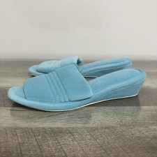 Vintage Vanity Fair Blue Velour Wedge Slide Slippers Medium 6.5-7.5