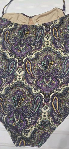 J. Crew Ruched Bandeau One Piece Swimsuit Colorful Paisley Preppy Size 8 - Picture 7 of 15