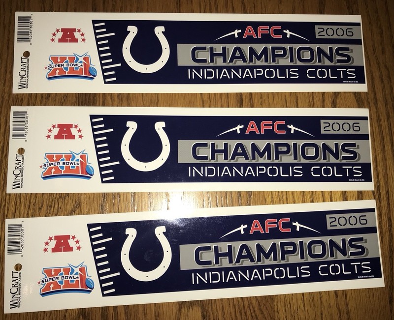 Indianapolis Colts 2006 AFC Champions Bumper Sticker Lot of 3 New Mint