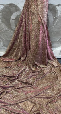 1 m zweifarbiger glitzernder STOFF PINK/GOLDFARBEN STRECH MOONLIGHT 58 Zoll