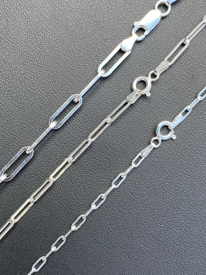Solid 925 Sterling Silver Paperclip Rolo Chain 2.5mm - 4mm Cable Necklace Italy - Image 2 of 4