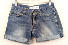 Ladies Denim Shorts Brand sz 1/2 cuffs distressed low rise no stretch 1362